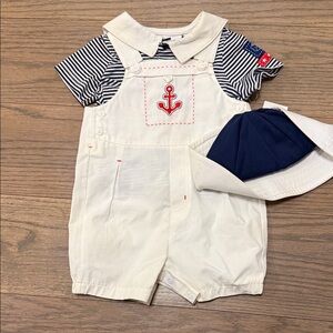 Baby Boys sailor Nautical Cream and Navy Kids Outfit size 6 to 9 months